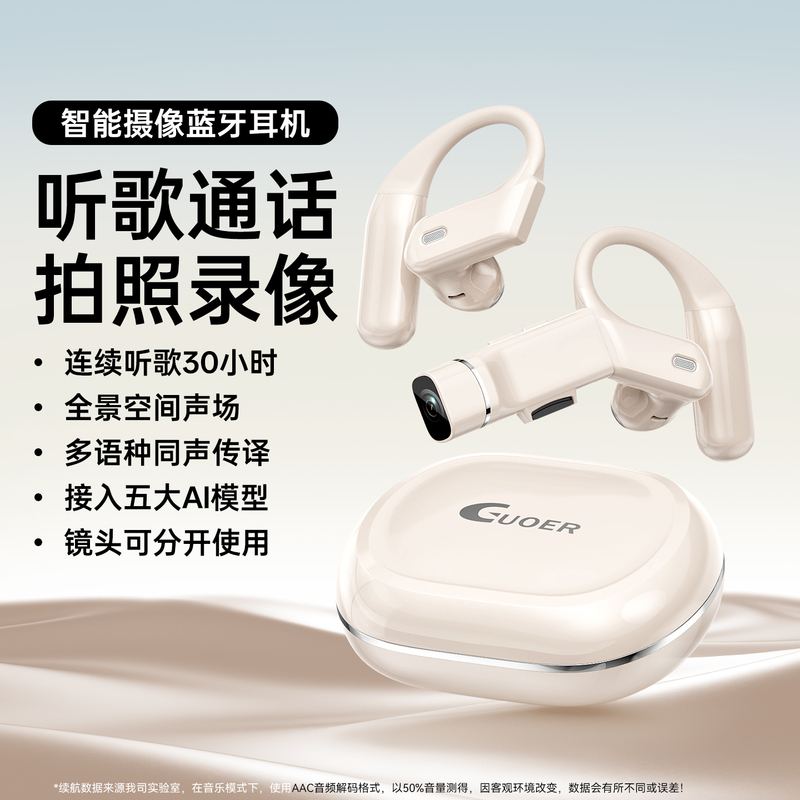 Camera Bluetooth Headset Wireless Ear-Hook Type 2026 New Model Ai Translation Sports Cycling Recorder Ultra-Long Battery Life