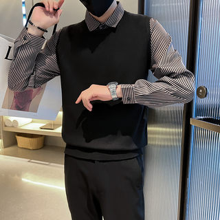 秋冬季假两件衬衫领毛衣男痞帅冬装线衣2025新款内搭打底衫针织衫