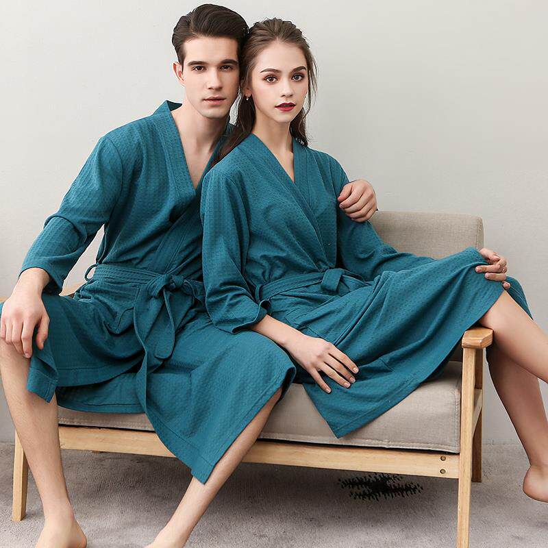 Nightgown women's thin section summer long couple waffle bathrobe absorbent quick-drying swimming men's bathrobe couple pajamas