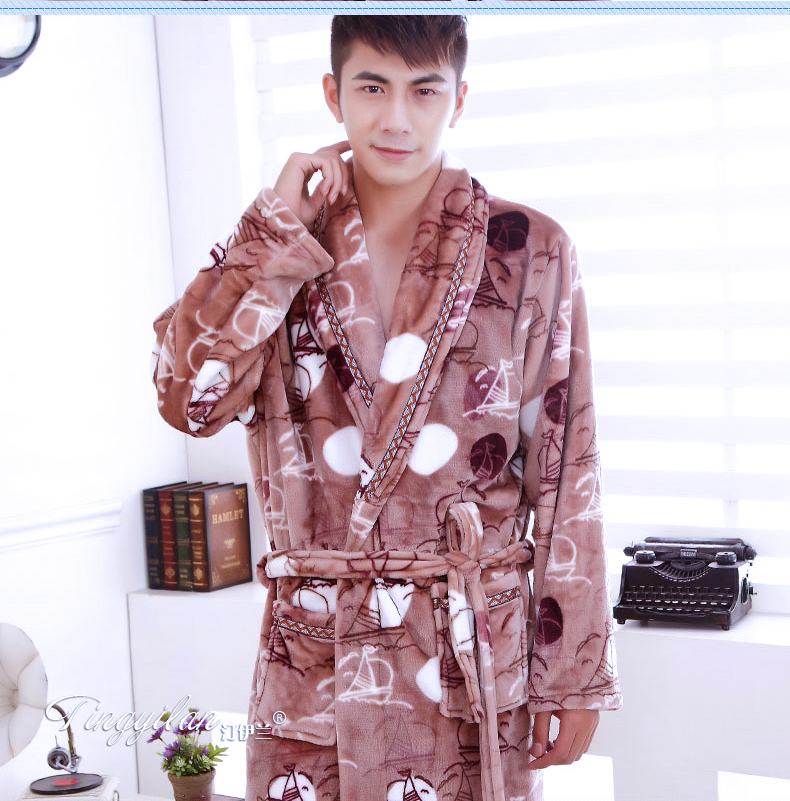 Áo ngủ nam dày flannel mùa thu và mùa đông áo choàng tắm đồ ngủ dịch vụ nhà áo choàng tắm san hô lông cừu dài ấm áp áo choàng ngủ