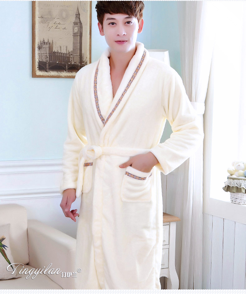 Thương hiệu nam dày áo choàng dày flannel mùa thu và mùa đông áo choàng tắm san hô lông cừu dài tay đồ ngủ nhà tắm dịch vụ áo khoác ngủ
