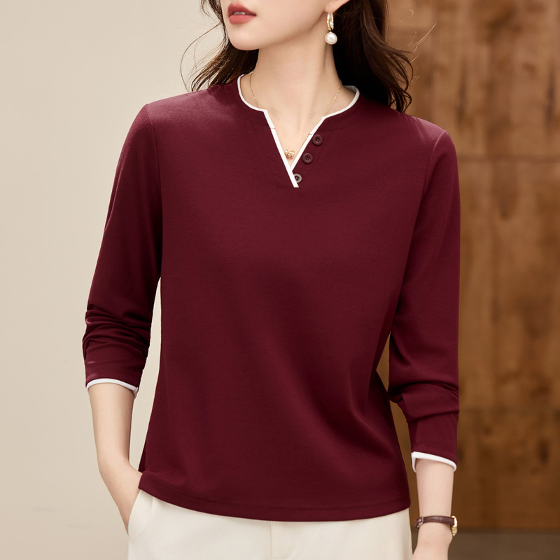 Right-Shoulder V-Neck Long-Sleeve T-Shirt for Women, 2026 New Spring Popular Women's Outerwear, Stylish Inner Layer Thin Base Shirt