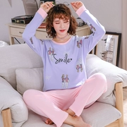 Bộ đồ ngủ cô gái cotton mùa thu tay dài kích thước lớn dễ thương phiên bản Hàn Quốc của bộ đồ cotton mỏng phục vụ phụ nữ có thể mặc bên ngoài