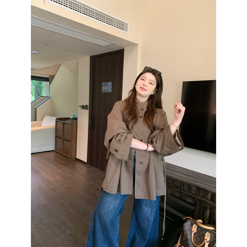 M5T6 Slightly Chubby Style, Free Times-/100% Combed Cotton Enzyme Washed Stand Collar Large Cuff Silhouette Trench Coat Jacket M5T6 Slightly Chubby Style, Free Times-/100% Combed Cotton Enzyme Washed Stand Collar Large Cuff Silhouette Trench Coat Jacket