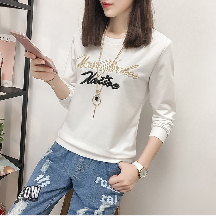 Xuân 2018 phiên bản mới Hàn Quốc của áo thun dài tay nữ mùa thu quần áo thời trang hoang dã quần áo chạm đáy mùa thu áo phông dài tay nữ