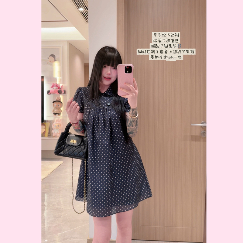 【Tuo Tuo Ye】Soft Candy Bubble Dress for Women, New Summer Vintage Style, Lightweight Doll Collar Puff Sleeve A-Line Dress