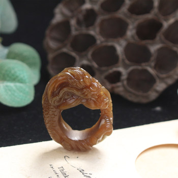Original hetian jade sugar jade three-dimensional dragon ring