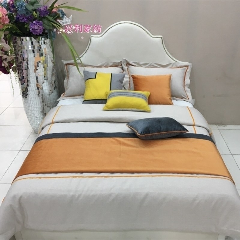 Showroom Model Room Nordic American Modern Simple Bedding Furniture Matching Bedding Multi-piece Set Orange Strips