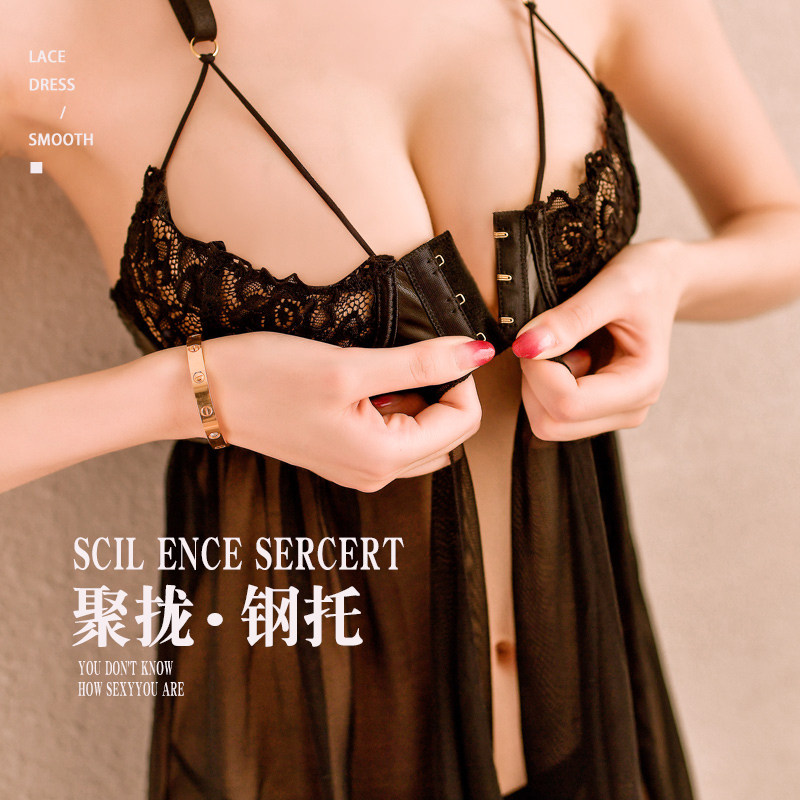 Large size love device underwear nightdress female 2021 new style small chest showing big steel ring gathered temptation sexy pajamas suspenders - Taobao