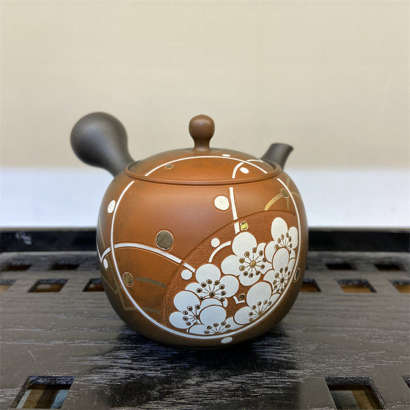 日本常滑燒森下宗則手作朱泥急須壺日式黃金彩雕側把茶壺100ml以上