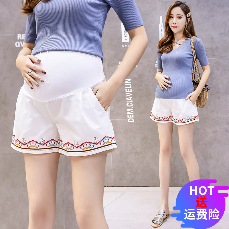 Pregnant Woman Shorts Summer Thin Outside Wearing Inner Lap Pants Woman 2022 New Pregnancy Embroidery Loose Pregnant Woman Pants Summer Dress