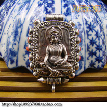 Nepal handmade 925 sterling silver inlaid gem Yellow God of Wealth Buddha Statue Ga Wu Box Amulet Pendant