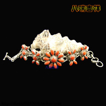 Nepal Handicrafts Ethnic Features 925 Silver Inlaid Natural Red Gem Bracelet