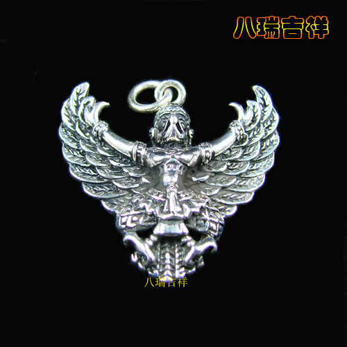 Nepal 925 silver handmade with large Peng Golden Wings Bird Buddha Statue Pendant Pendant ambum