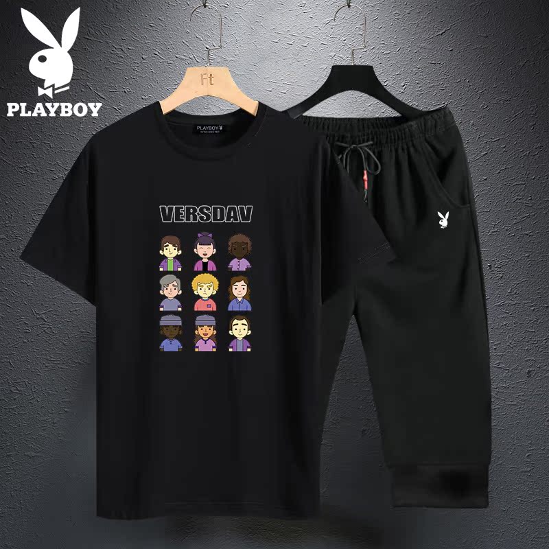 Playboy đầu mùa hè phù hợp với người đàn ông của nam giới thời trang mất đẹp trai mùa hè sinh viên váy tuổi teen ngắn tay áo thun T