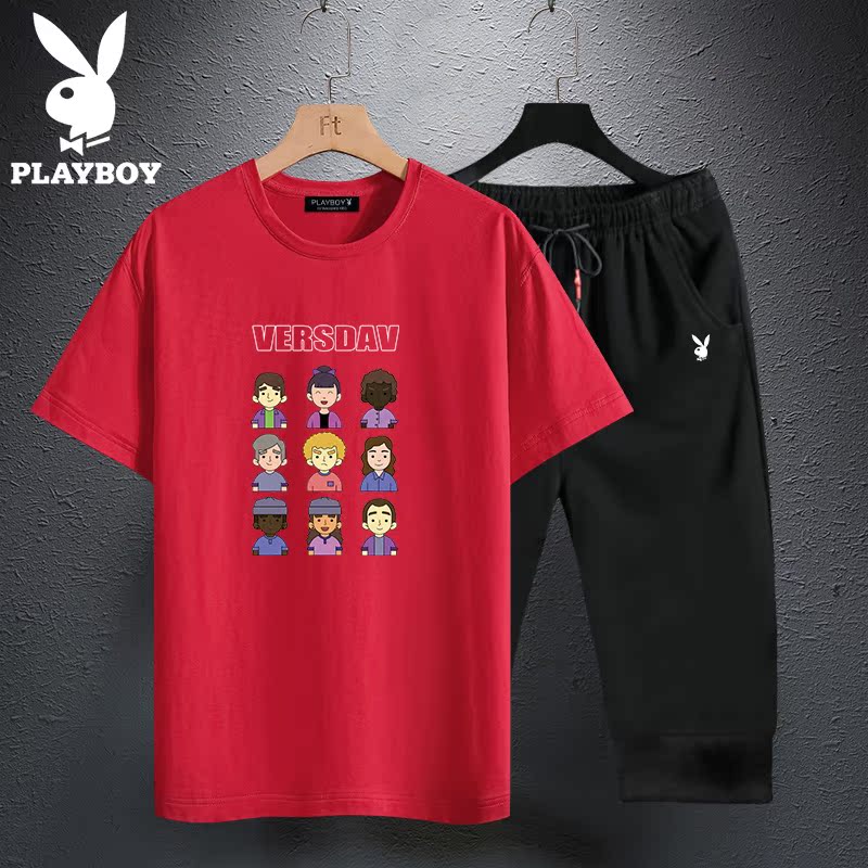 Playboy đầu mùa hè phù hợp với người đàn ông của nam giới thời trang mất đẹp trai mùa hè sinh viên váy tuổi teen ngắn tay áo thun T