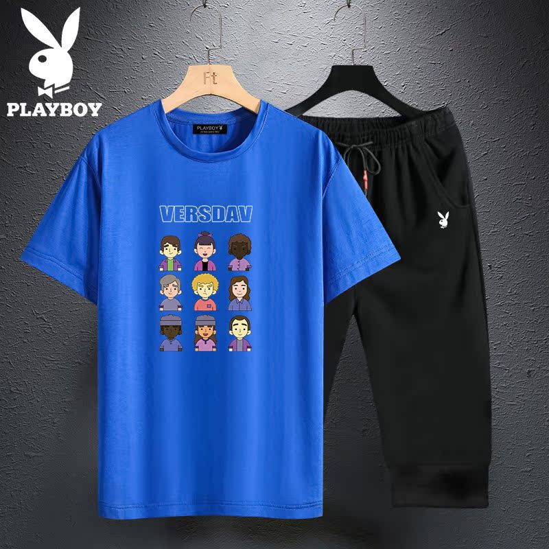 Playboy đầu mùa hè phù hợp với người đàn ông của nam giới thời trang mất đẹp trai mùa hè sinh viên váy tuổi teen ngắn tay áo thun T