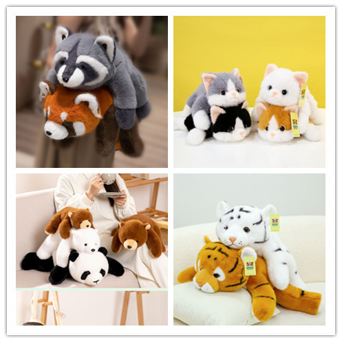 Authentic Doll Tribe Imitation Mink Fur Soft Realistic Small Crawling Cat Fox Panda Raccoon Tiger Plush Toy Doll