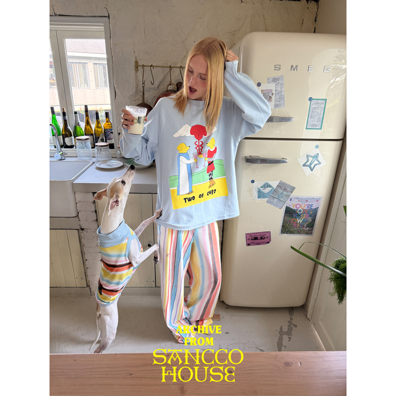 Sancco Tarot Series Holy Grail Puppy Original Print Pajamas Spring and Summer Terry Cloth Long Sleeve Long Pants Loungewear