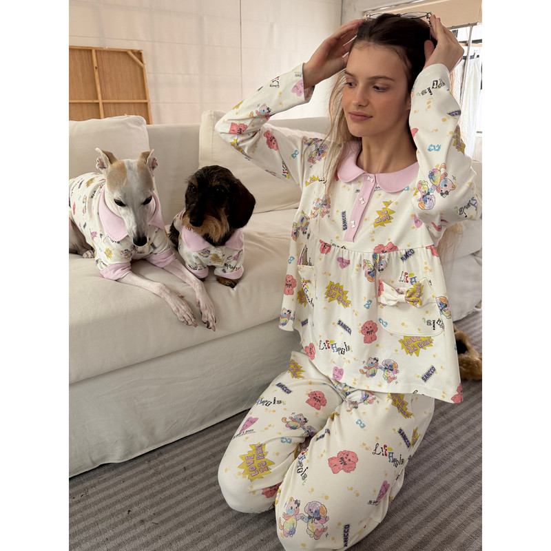 Sancco "Love Is Real" Series Original Graffiti Print Doll Collar Pullover Home Wear Pajama Set