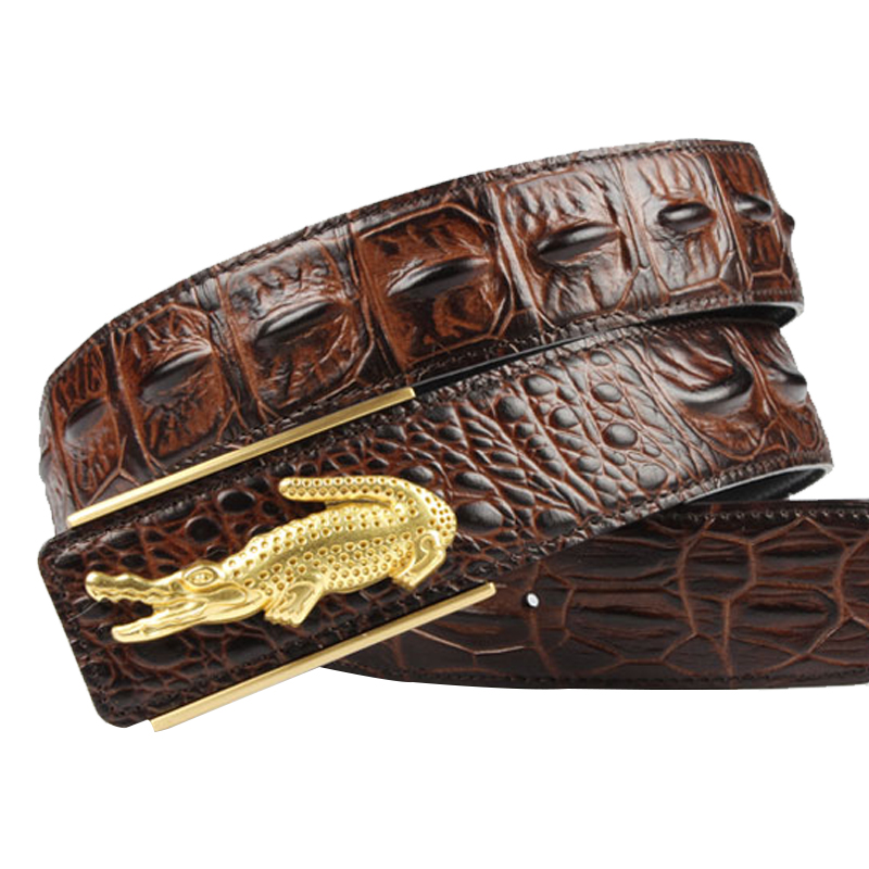 Thai men's crocodile leather belt men's high-grade leather smooth buckle without headband youth business pin buckle belt