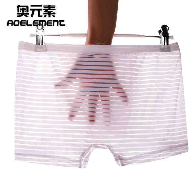 Spring and summer thin men's ice-scarred underpants a piece of style striped breathability sensation Four-corner pants transparent Four-corner pants sports