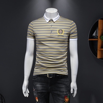 Summer Season 2020 New Tide Sign Mens Square Collar Half Sleeve Summer Striped Mens Short Sleeve T-Shirt Trendy Korean Version Sashimi