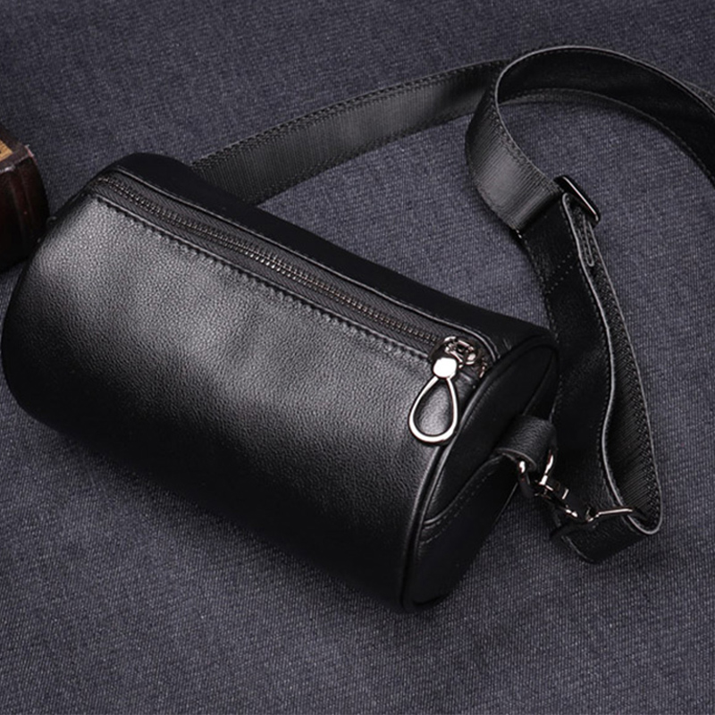 Genuine Leather Cylindrical Messenger Bag Men's Fashion Mobile Phone Bag First Layer Cowhide Chest Bag Casual Sports Korean Style Trendy Single Shoulder Bag