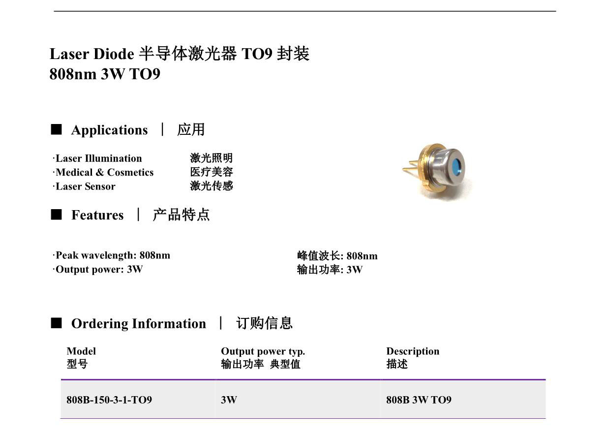 Description Picture 3 of item1PCS New Original TO9mm 808nm 3W High Power Infrared Laser Diode