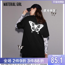 Material Girl Butterfly T-shirt 2021 Reflective Short Sleeve Women Black Top Cotton base shirt Xinjiang Cotton