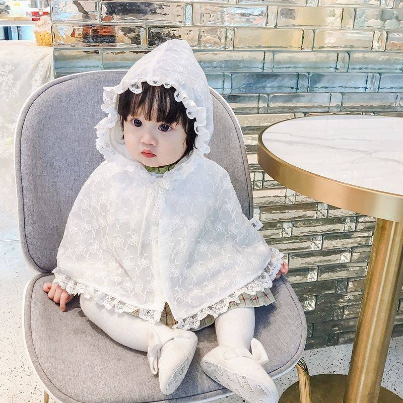 Korean spring and autumn baby cloak baby girl out princess lace hooded cape children's foreign small coat tide