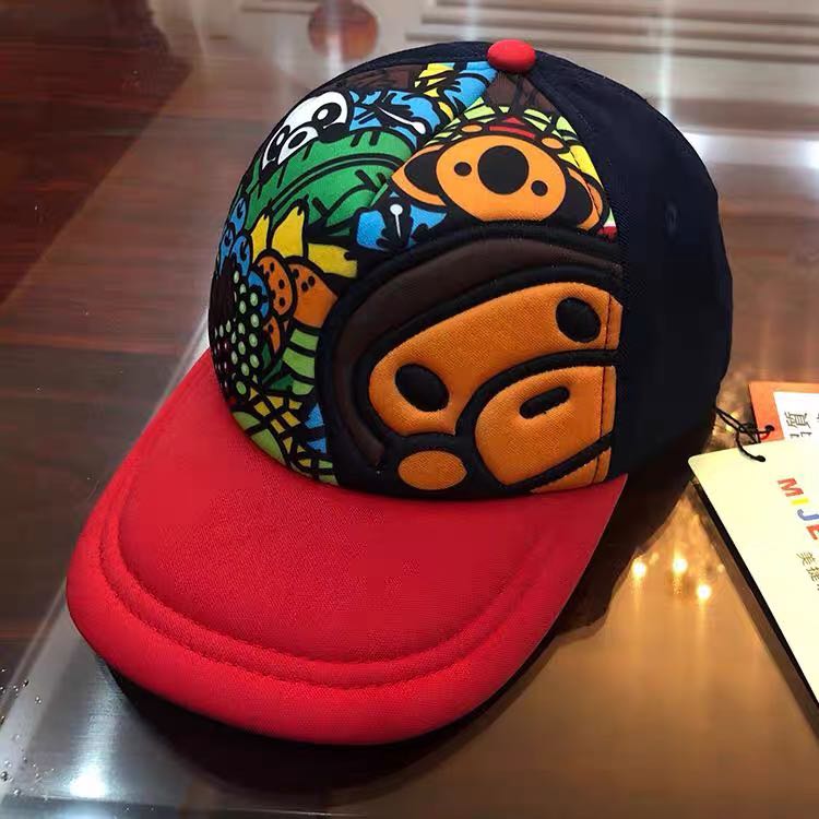 Tide brand children's hat bape children's sun hat baby spring and summer sun hat boys and girls cartoon baseball cap sunscreen parent-child