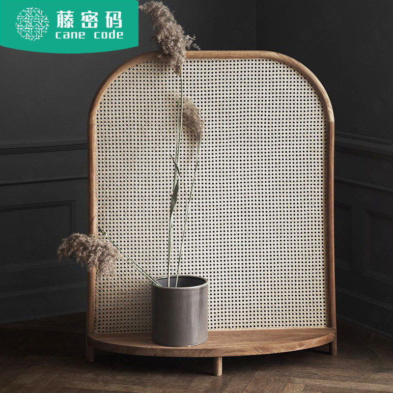 Rattan screen living room entrance partition seat screen homestay creative retro bedroom shade solid wood net red screen ins