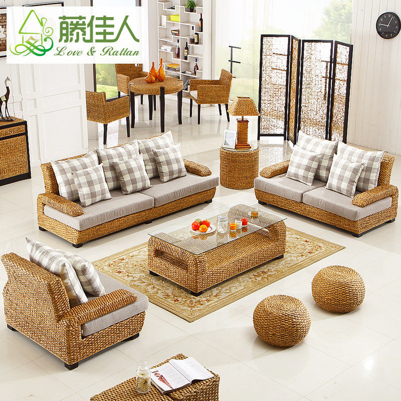 Rattan Chair Sofa Rattan Sofa Combination Living Room Combination Five-piece Rattan Art Bamboo Indonesia Imported Rattan Homestay Furniture TD