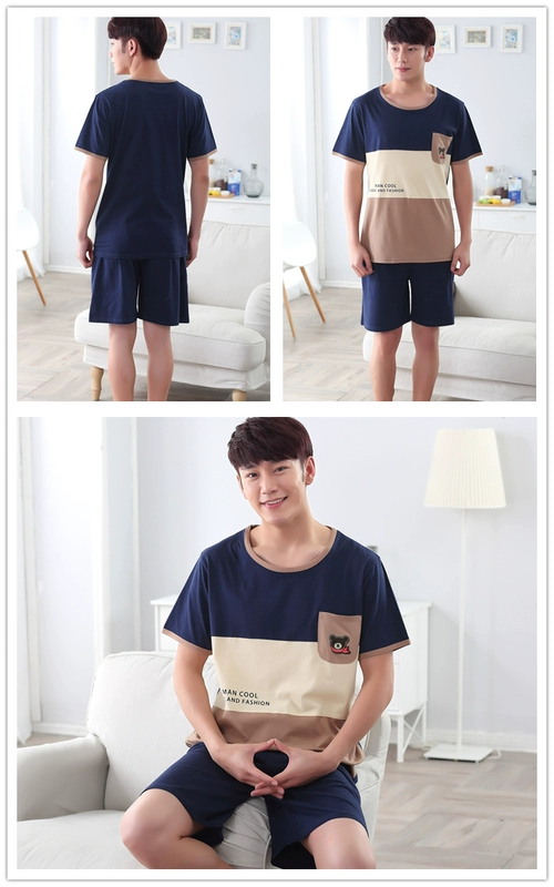 Của nam giới đồ ngủ mùa hè nam cotton phần mỏng 12-18 tuổi ngắn tay áo mùa hè junior học sinh trung học thanh niên dịch vụ nhà bộ đũi nam