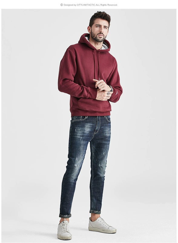 Cộng với áo len nhung nam cổ tròn hoodie 2019 mới xuân hè thu đông phiên bản Hàn Quốc của xu hướng quần áo trùm đầu ấm áp - Áo khoác đôi