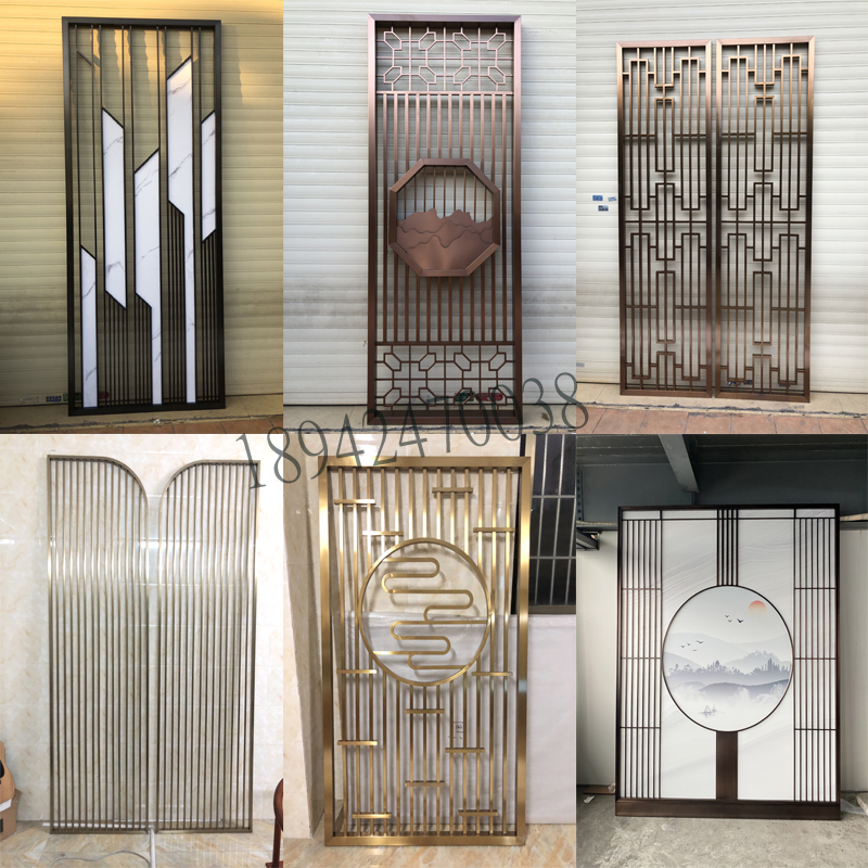 Stainless steel screen hollow partition metal pass-through Chinese hotel porch grille titanium aluminum relief custom