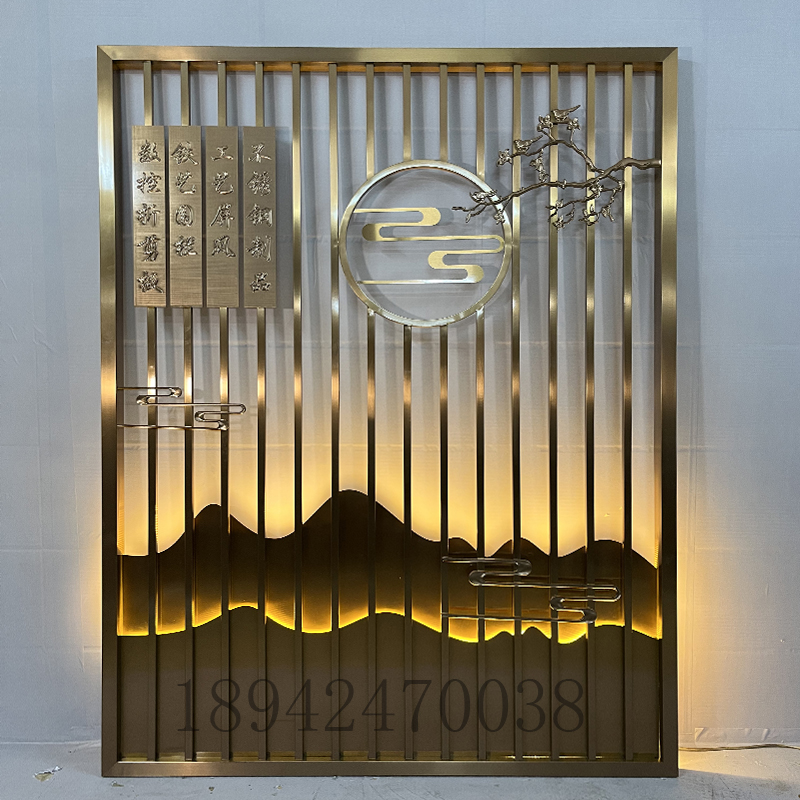 Stainless steel rockery screen partition background wall hotel sales department metal outdoor courtyard landscape painting grid customization