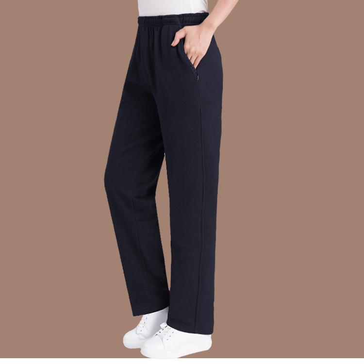 Quần áo mùa đông trung niên cộng với nhung dày của phụ nữ Quần rộng kích thước lớn cotton trung tính mẹ thun co giãn ấm mồ hôi quần áo trung niên