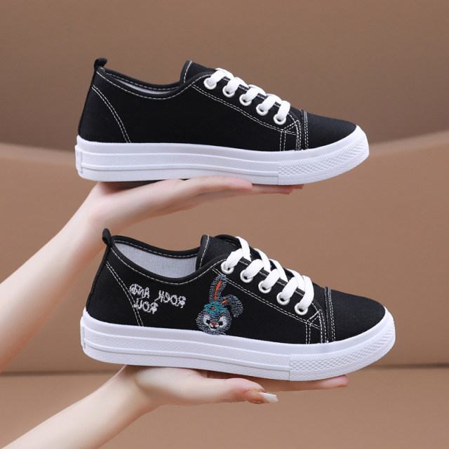 2024 Summer New Canvas Shoes Women's Korean Style Student Black Work Non-Slip Casual Shoes Old Beijing Cloth Shoes