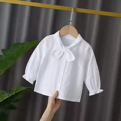 Little girl shirt baby Foreign style spring and autumn Korean long sleeve thin white shirt girl sweet bow top