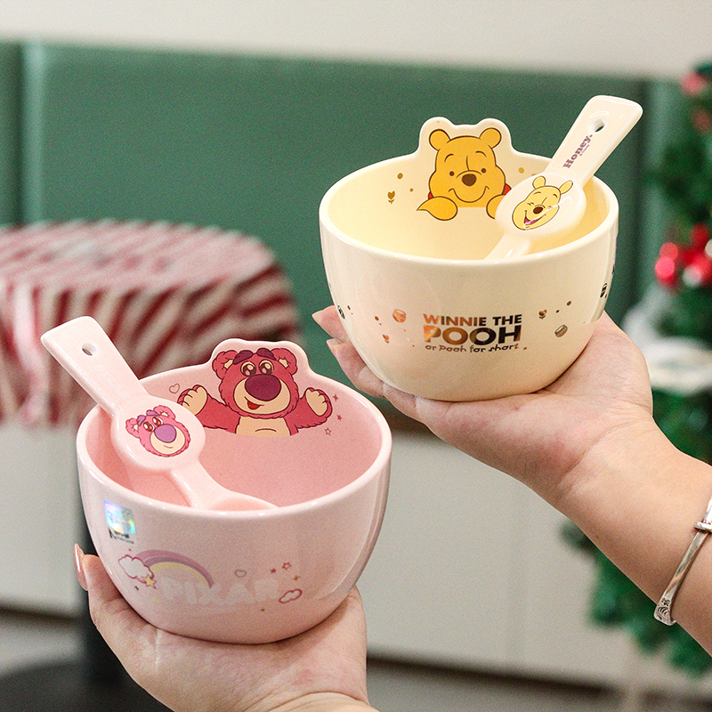 Disney Winnie the Pooh Ceramic New Design Bowl Lotso Internet-Famous Cartoon Couple Household Tableware for Children and Adults