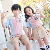 Primary School Children Suit Kindergarten Summer Clothing Short Sleeve College Wind Graduation Photos Yinglun Landscaped Childrens Class Clothes Summer School Uniform