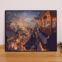 Digital oil painting diy hand-coloring painting living room bedroom landscape digital oil painting ancient style decorative painting painting painting painting