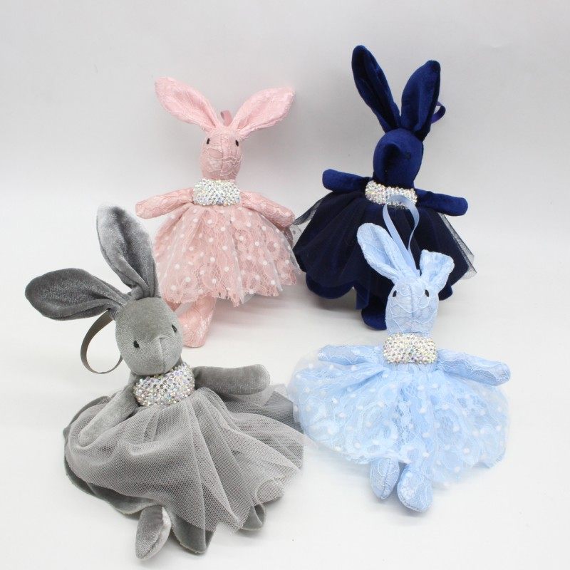 包邮镶钻许愿兔公仔汽车钥匙扣 韩国绒蕾丝纱裙兔包挂件 创意礼品详情3