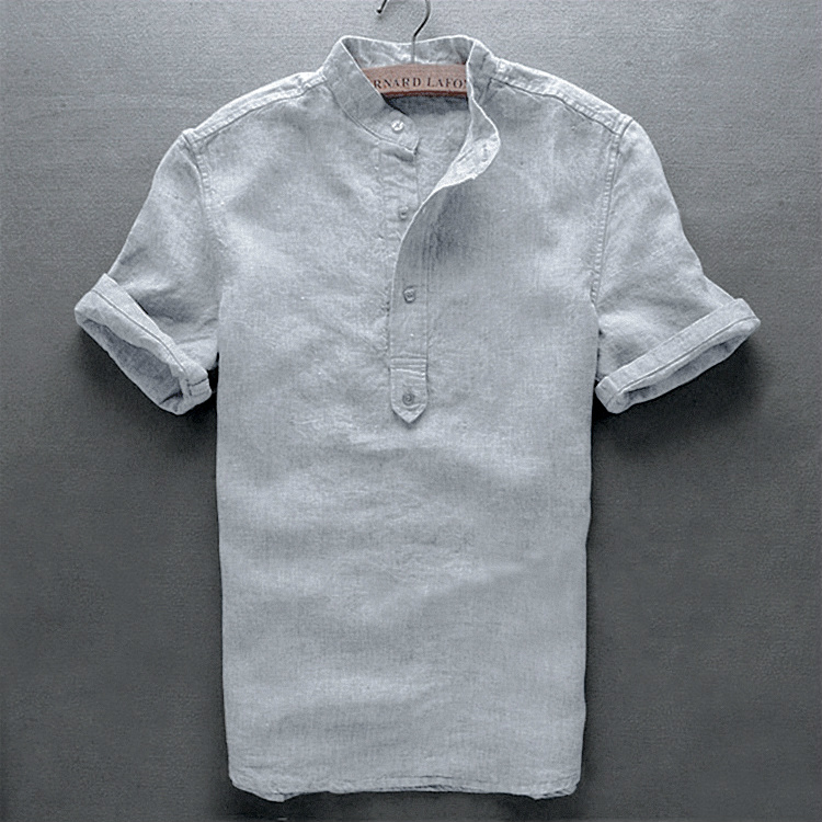 Áo sơ mi nam đứng cổ áo cotton ngắn tay Áo thun mỏng thoáng khí mùa hè áo trắng áo sơ mi nam nửa tay áo sơ mi công sở