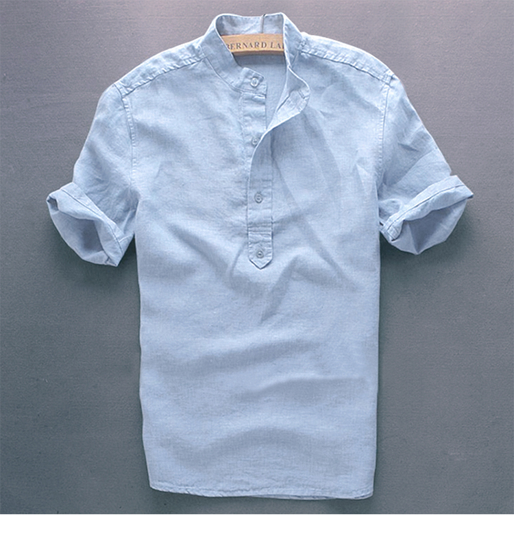 Áo sơ mi nam đứng cổ áo cotton ngắn tay Áo thun mỏng thoáng khí mùa hè áo trắng áo sơ mi nam nửa tay áo sơ mi công sở