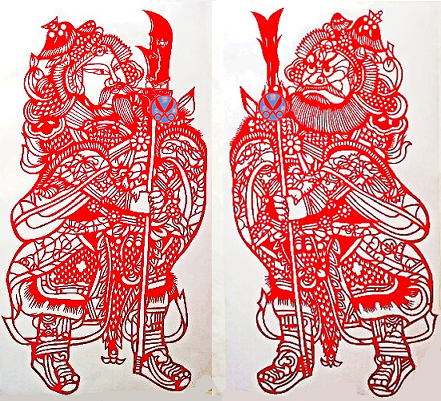 Large hollow door God Guan gong paper-cut window flower sticker glass sticker door God Guanyu Zhang Fei paper-cut sticker