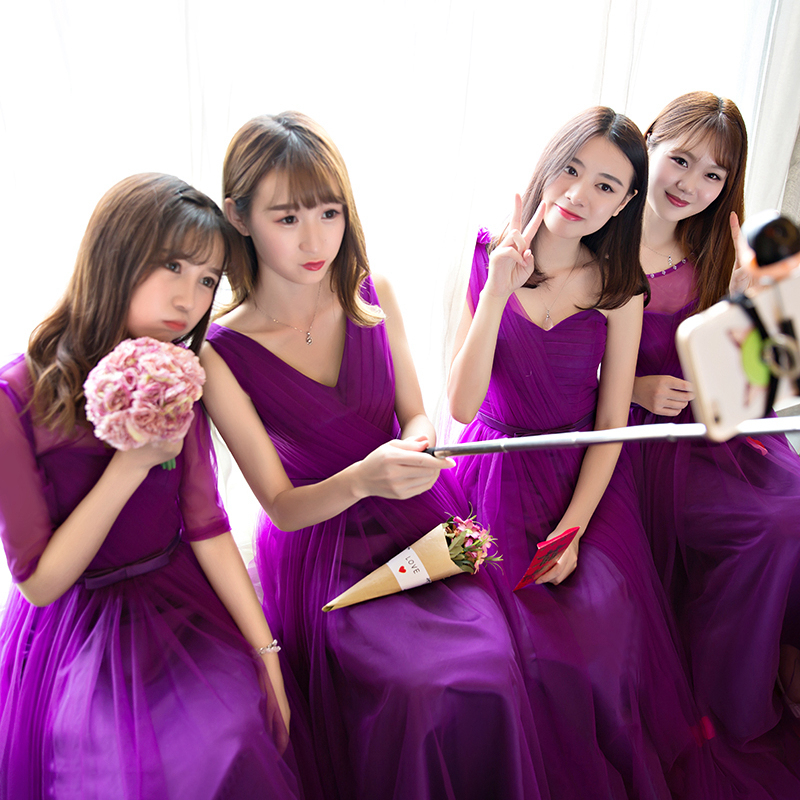 Purple Bridesmaid Dress, Long Style, 2024 New Model, Graduation, Art Exam, Fairy-Like Elegant, Best Friend Sister Group Dress, Slimming, Covers Flaws, Winter