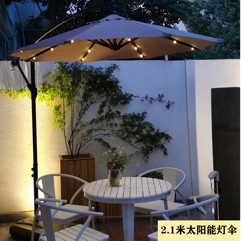 Outdoor Solar Light Canopy Large Sunshade Courtyard Table and Chairs 2m Thatch Straw Umbrella Half-Cover Outdoor Small Folding